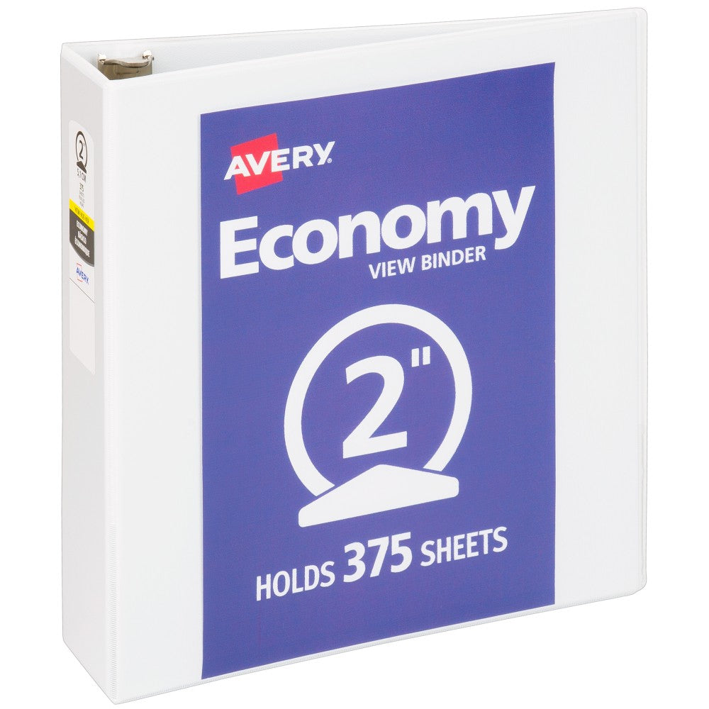 Avery Economy View 3 Ring Binder, 2in Round Rings, White, 1 Binder