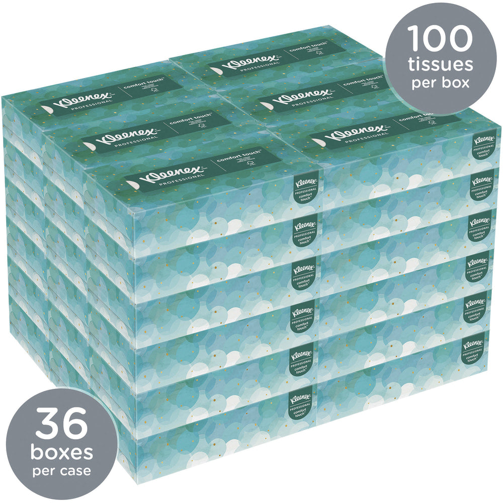 Kleenex Professional Facial Tissue for Business, Flat Tissue Boxes, 2-Ply, White, 100 Tissues Per Box, Carton Of 36 Boxes