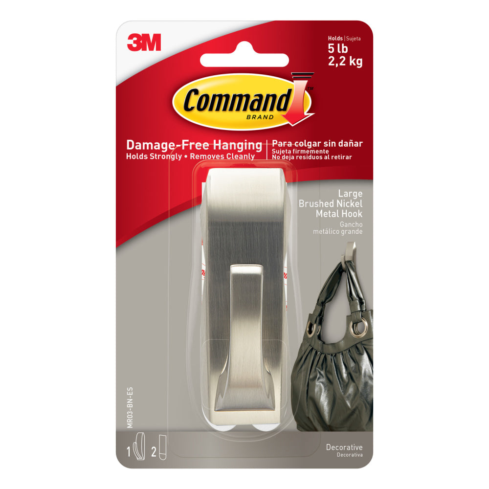 Command Damage-Free Hook, Modern Reflections, Metal, Large, Brushed Nickel