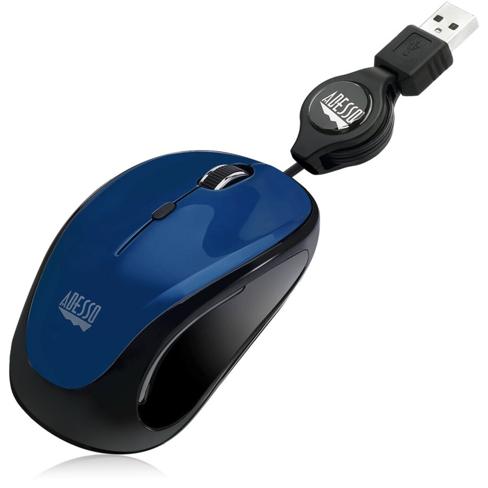 Adesso iMouse S8L USB Illuminated Retractable Mini Optical Mouse, Blue