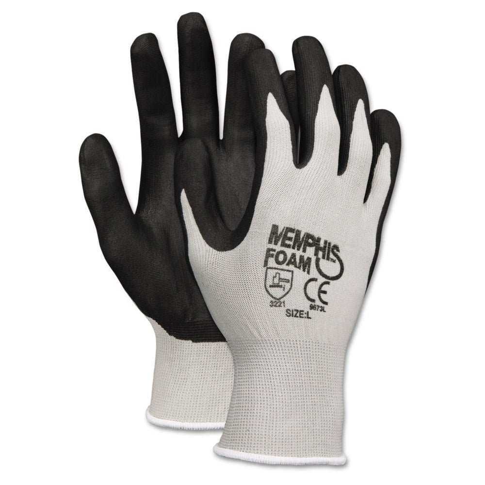 MCR Safety Memphis Economy Foam Nitrile Gloves, Large, Black/Gray, Pack Of 12