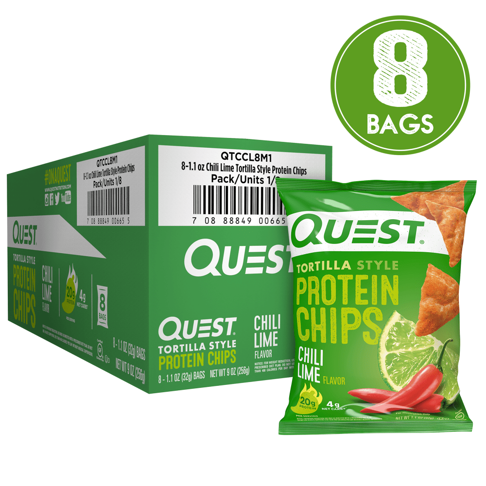 Quest Protein Chips, Chili Lime, 1.1 Oz, Pack Of 8 Bags