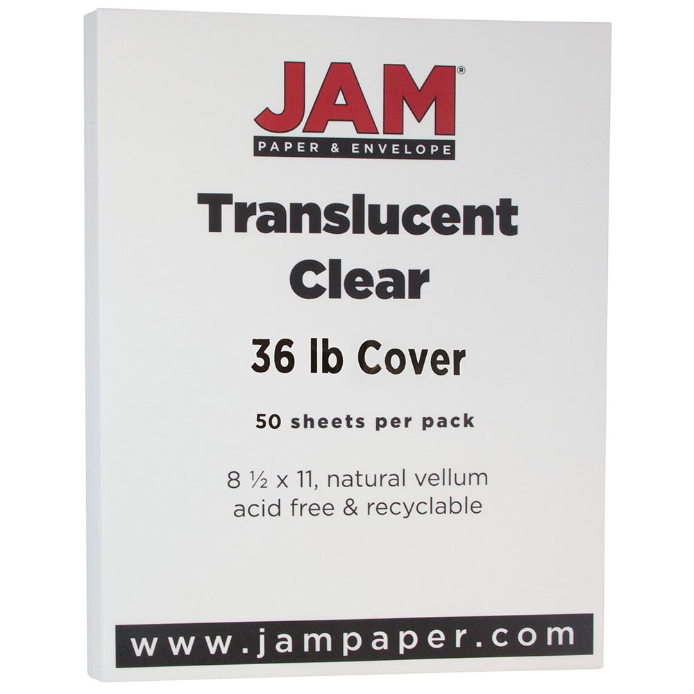 JAM Paper Card Stock, Translucent Clear, Letter (8.5in x 11in), 36 Lb, Pack Of 50