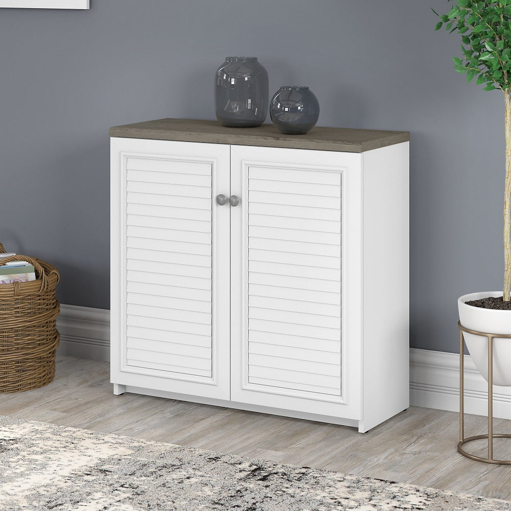 Bush Furniture Fairview Small Storage Cabinet With Doors And Shelves, Shiplap Gray/Pure White, Standard Delivery