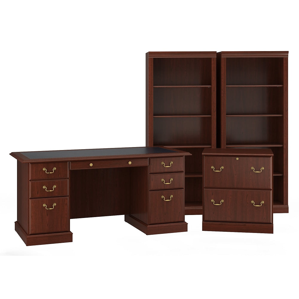 Bush Business Furniture Saratoga 66inW Executive Computer Desk With Lateral File Cabinet And Two 5-Shelf Bookcases, Harvest Cherry, Standard Delivery