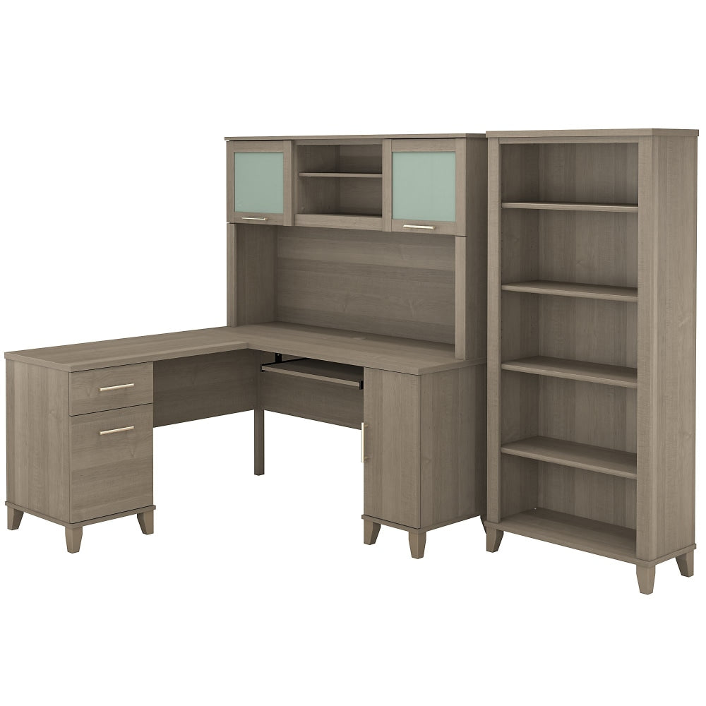 Bush Furniture Somerset L Shaped Desk With Hutch And 5 Shelf Bookcase, 60inW, Ash Gray, Standard Delivery