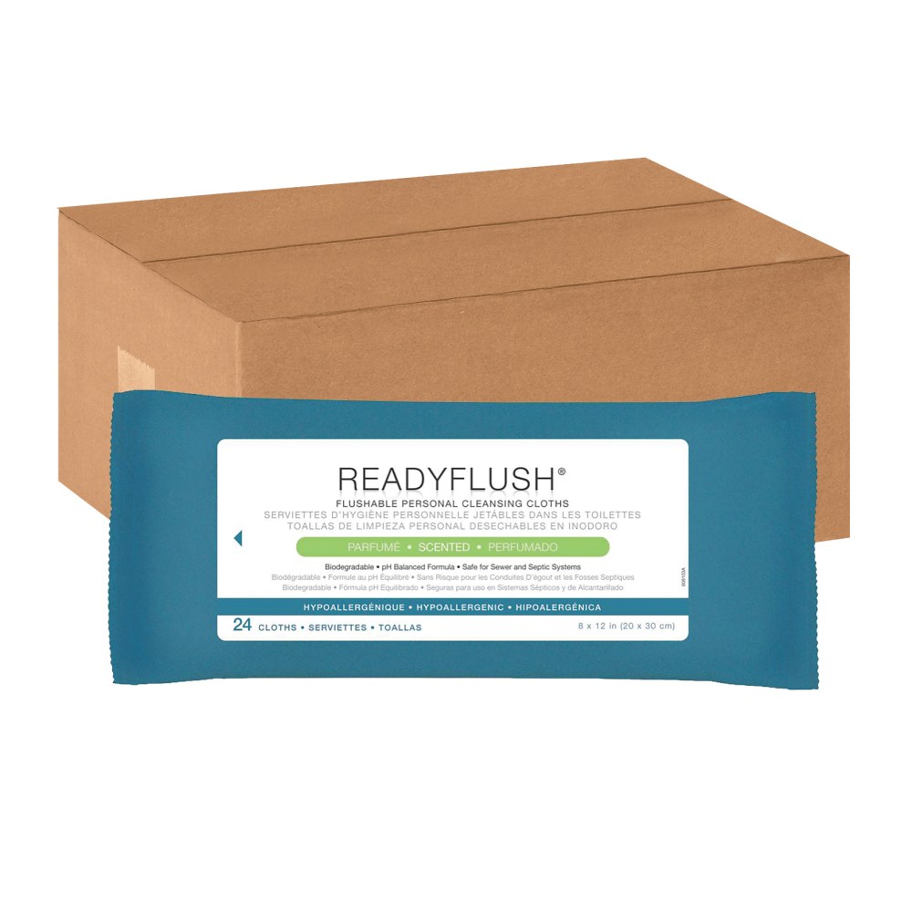 ReadyFlush Flushable Wipes, Scented, 8in x 12in, White, 24 Wipes Per Pack, Case Of 24 Packs