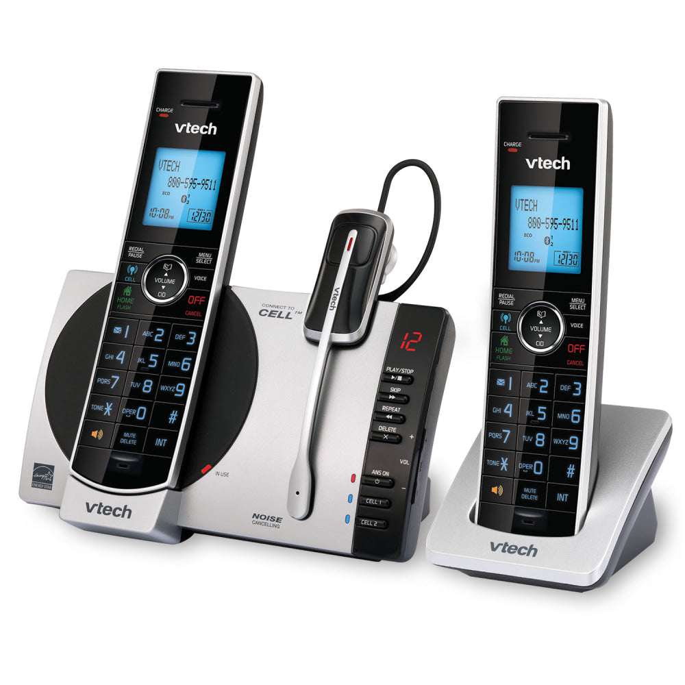 VTech DECT 6.0 2 Handset Connect To Cell Cordless Phone With Digital Answering System, DS6771-3, 2 Handsets, 1 Cordless Headset