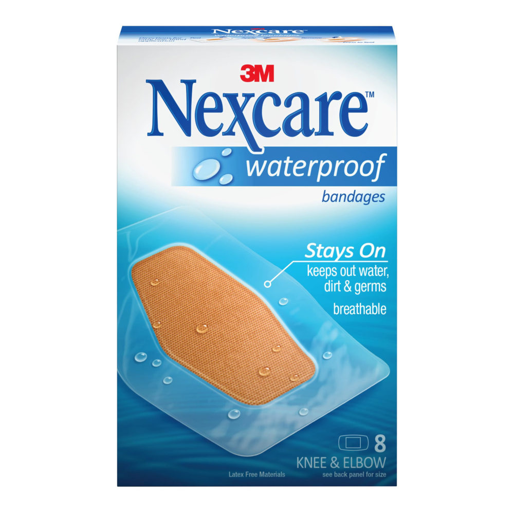 3M Nexcare Waterproof Bandages, 2 3/8in x 3 1/2in, Pack Of 8