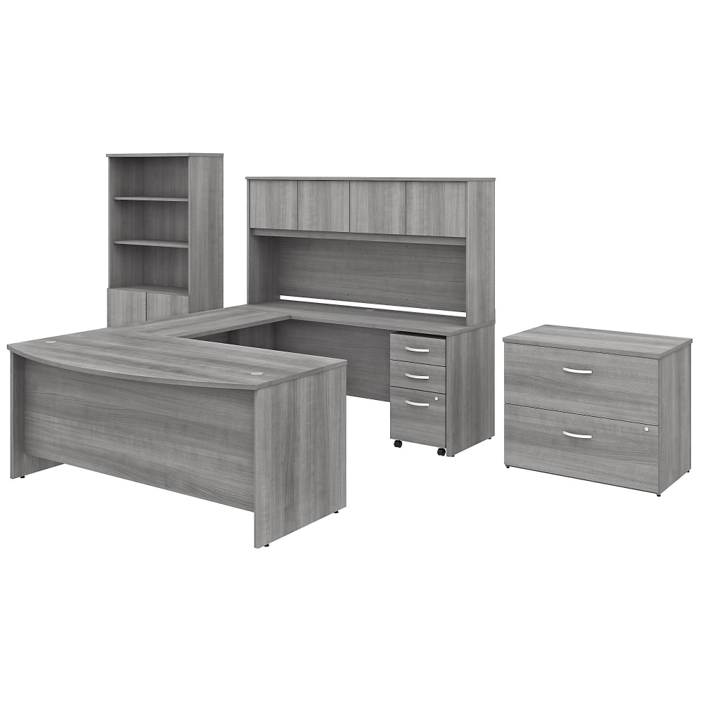 Bush Business Furniture Studio C 72inW x 36inD U-Shaped Desk With Hutch, Bookcase And File Cabinets, Platinum Gray, Standard Delivery