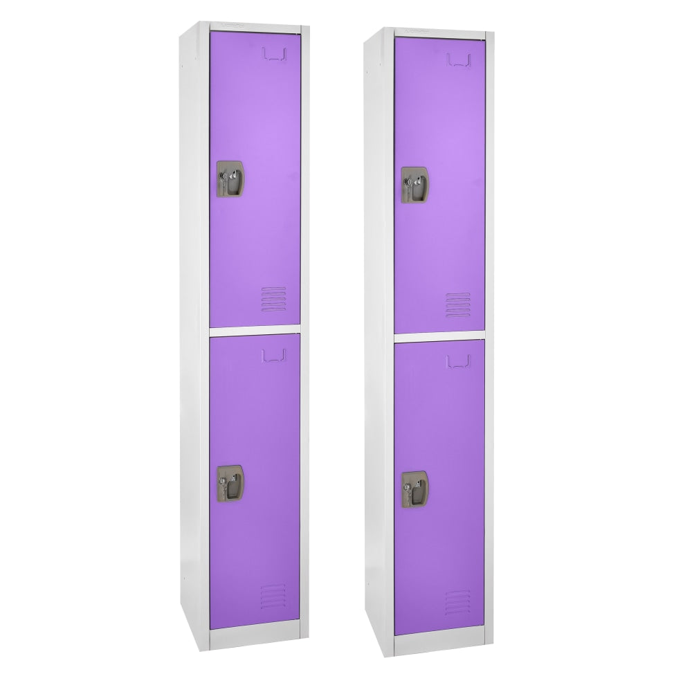 Alpine 2-Tier Steel Lockers, 72inH x 15inW x 15inD, Purple, Set Of 2 Lockers