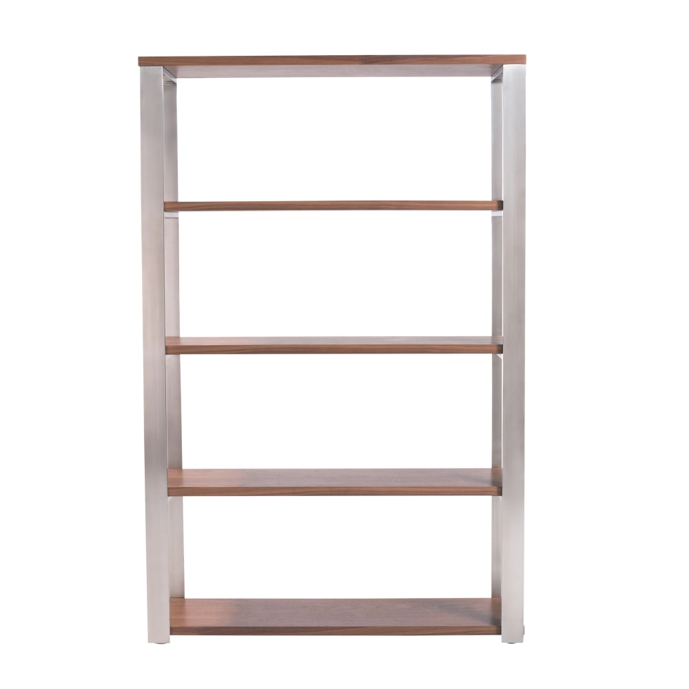 Eurostyle Dillon 61inH 5-Shelf Bookcase, Brushed Steel/Walnut