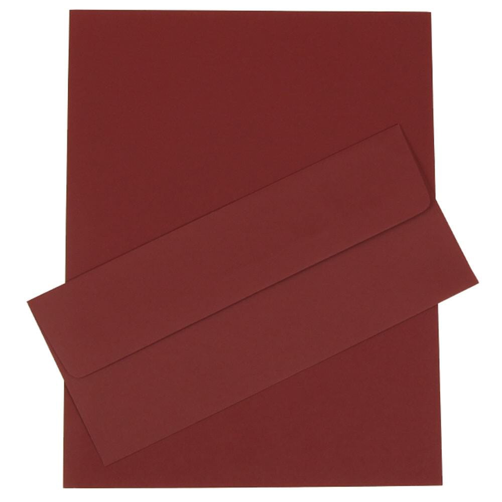 JAM Paper Business Stationery Set, 8 1/2in x 11in, Burgundy, Set Of 50 Sheets And 50 Envelopes