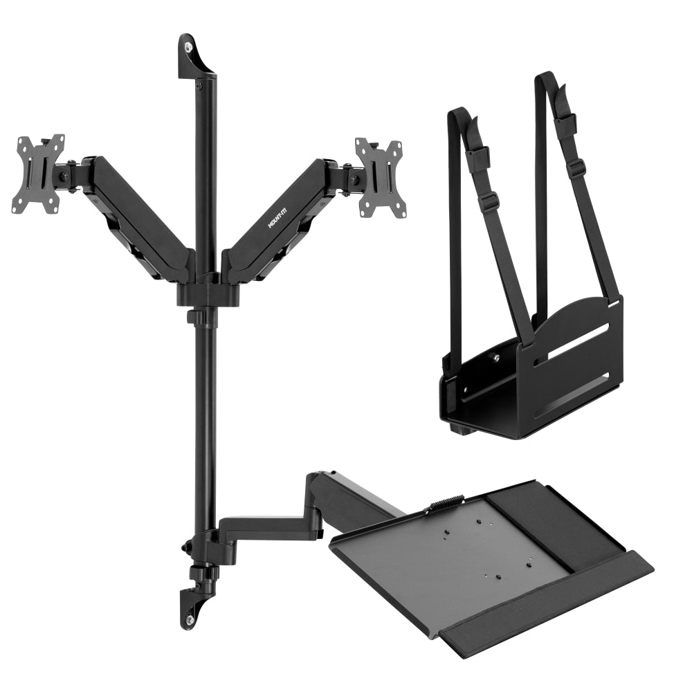 Mount-It! MI-7992 Wall-Mount Workstation With Dual Monitor Mount, Keyboard Tray And CPU Holder, 12inH x 41inW x 6inD, Black