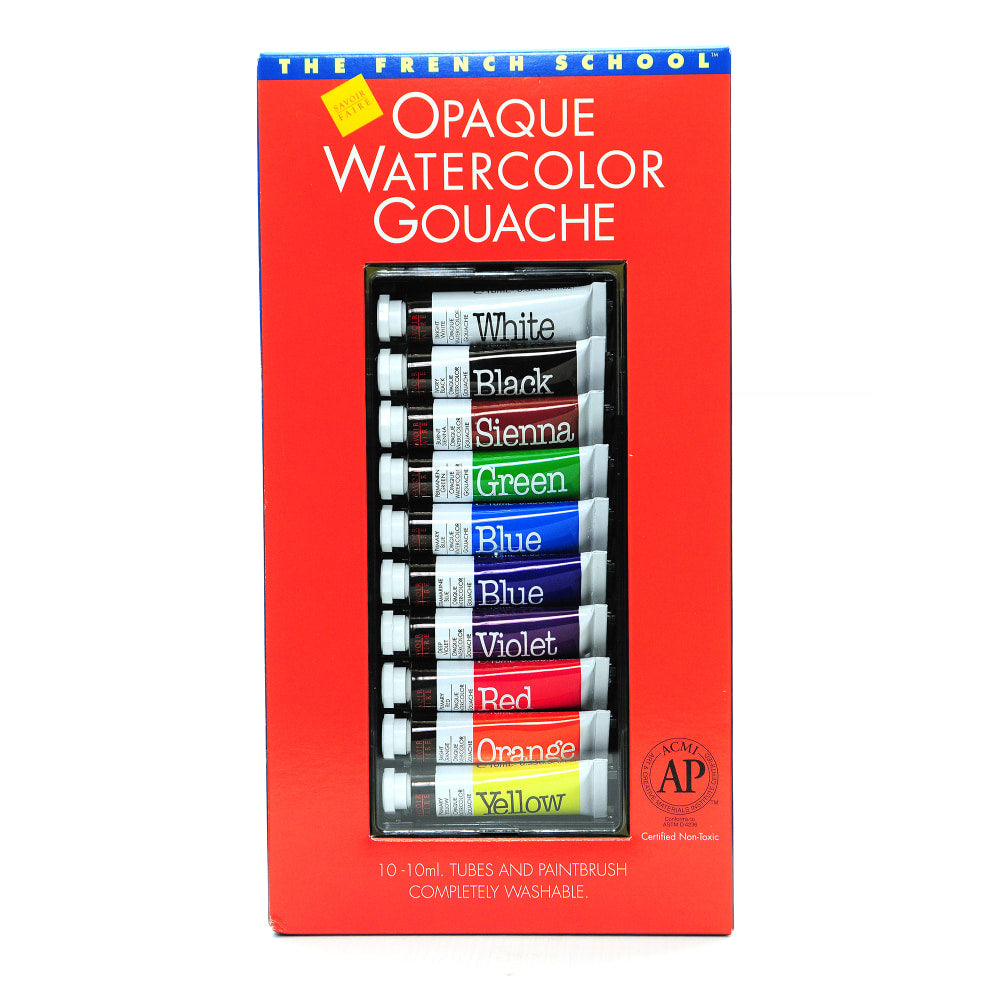 Savoir-Faire The French School Opaque Watercolor Gouache Tube Set, 10 mL, Set Of 10