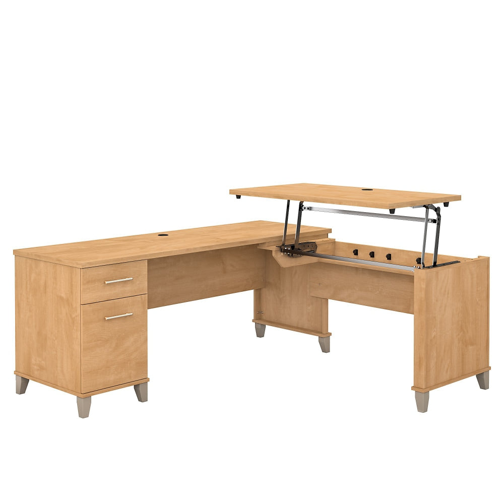 Bush Furniture Somerset 3 Position Sit to Stand L Shaped Desk, 72inW, Maple Cross, Standard Delivery