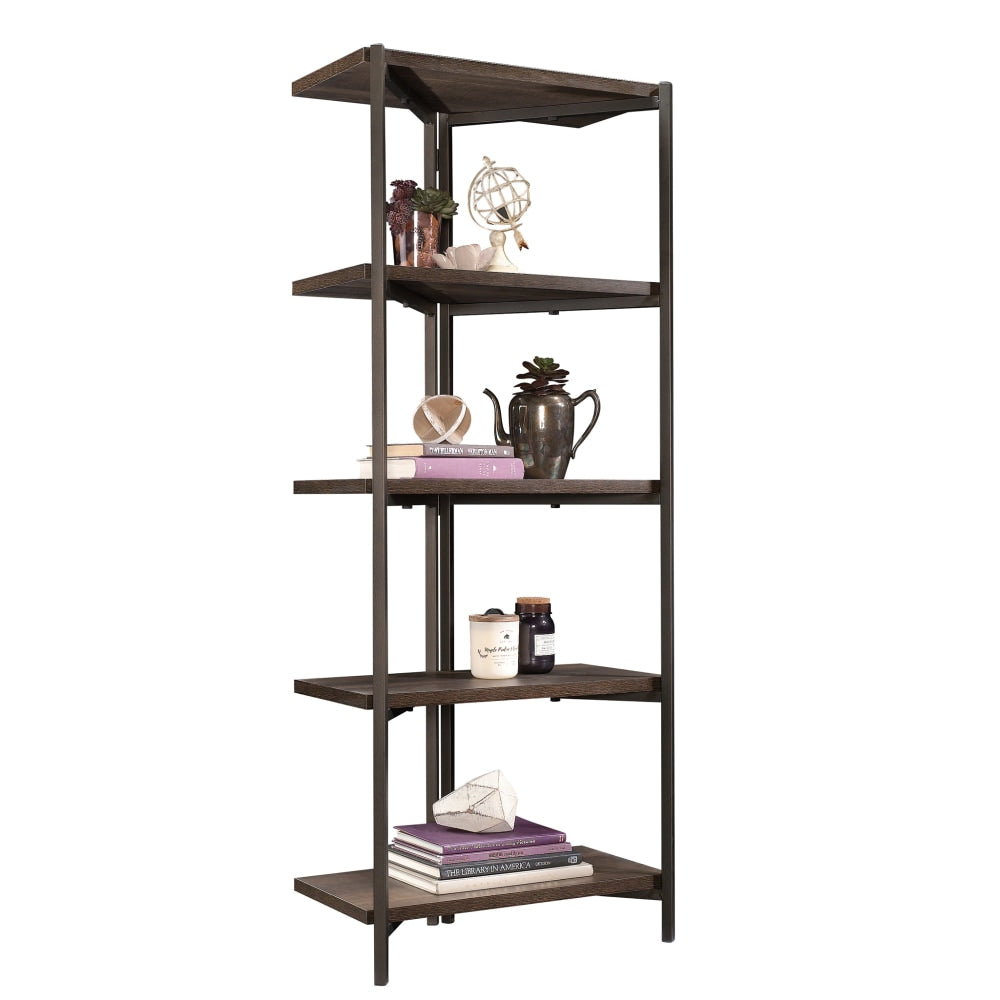 Sauder North Avenue 60inH 5-Shelf Bookcase, Smoked Oak/Black