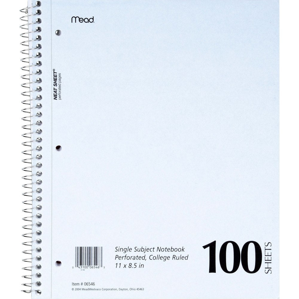 Mead Mid-Tier Notebook, 8-1/2in x 11in, 1 Subject, College Rule, 100 Sheets, Assorted