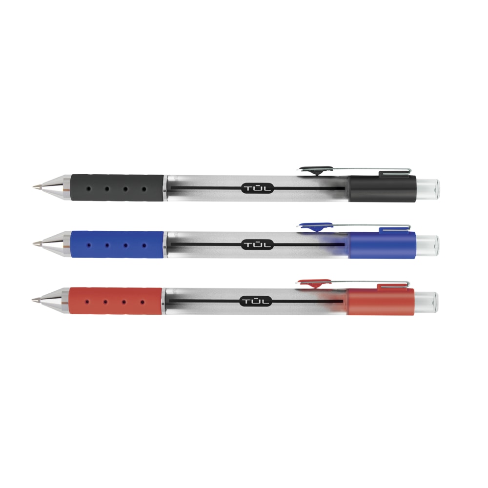 TUL GL Series Retractable Gel Pens, Medium Point, 0.7 mm, Silver Barrel, Assorted Business Inks, Pack Of 12 Pens