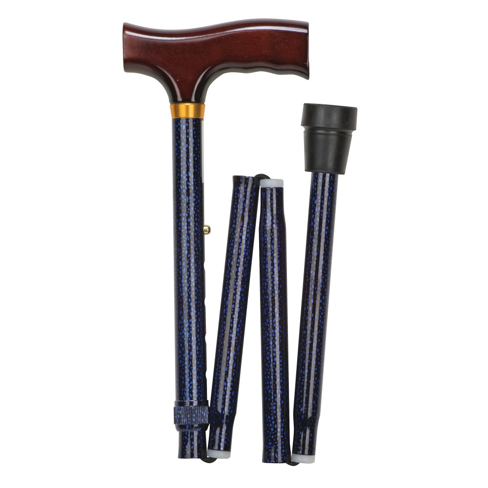 DMI Fancy Adjustable Derby-Top Folding Cane, 37in, Blue Ice