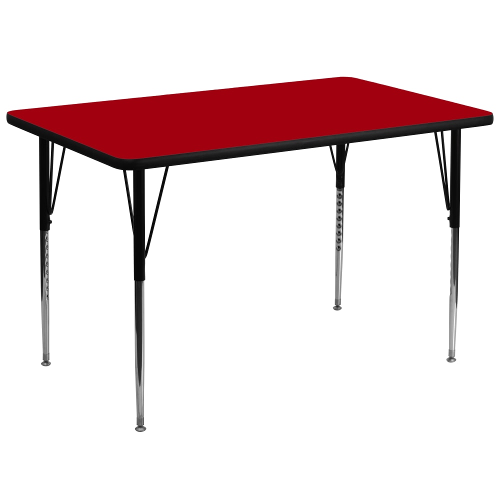 Flash Furniture 72inW Rectangular Thermal Laminate Activity Table With Standard Height-Adjustable Legs, Red