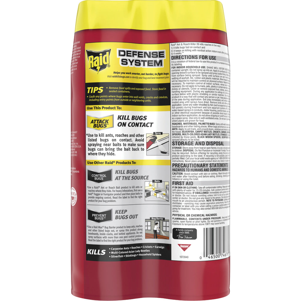 Raid Ant & Roach Killer Spray, Fragrance-Free, 17.5 Oz, Pack Of 2