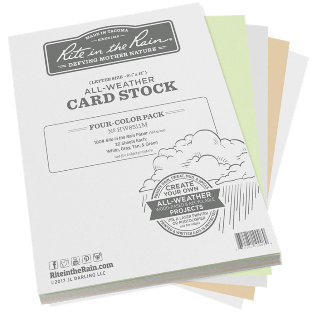 Rite In The Rain All-Weather Card Stock, Assorted Colors, Letter (8.5in x 11in), 100 Lb, Pack Of 80