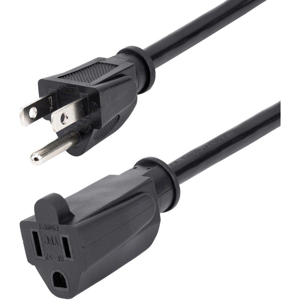 StarTech.com 1ft (0.3m) Short Extension Cord, NEMA5-15R to NEMA5-15P Black Extension Cord, 13A 125V, 16AWG, Computer Power Extension Cable