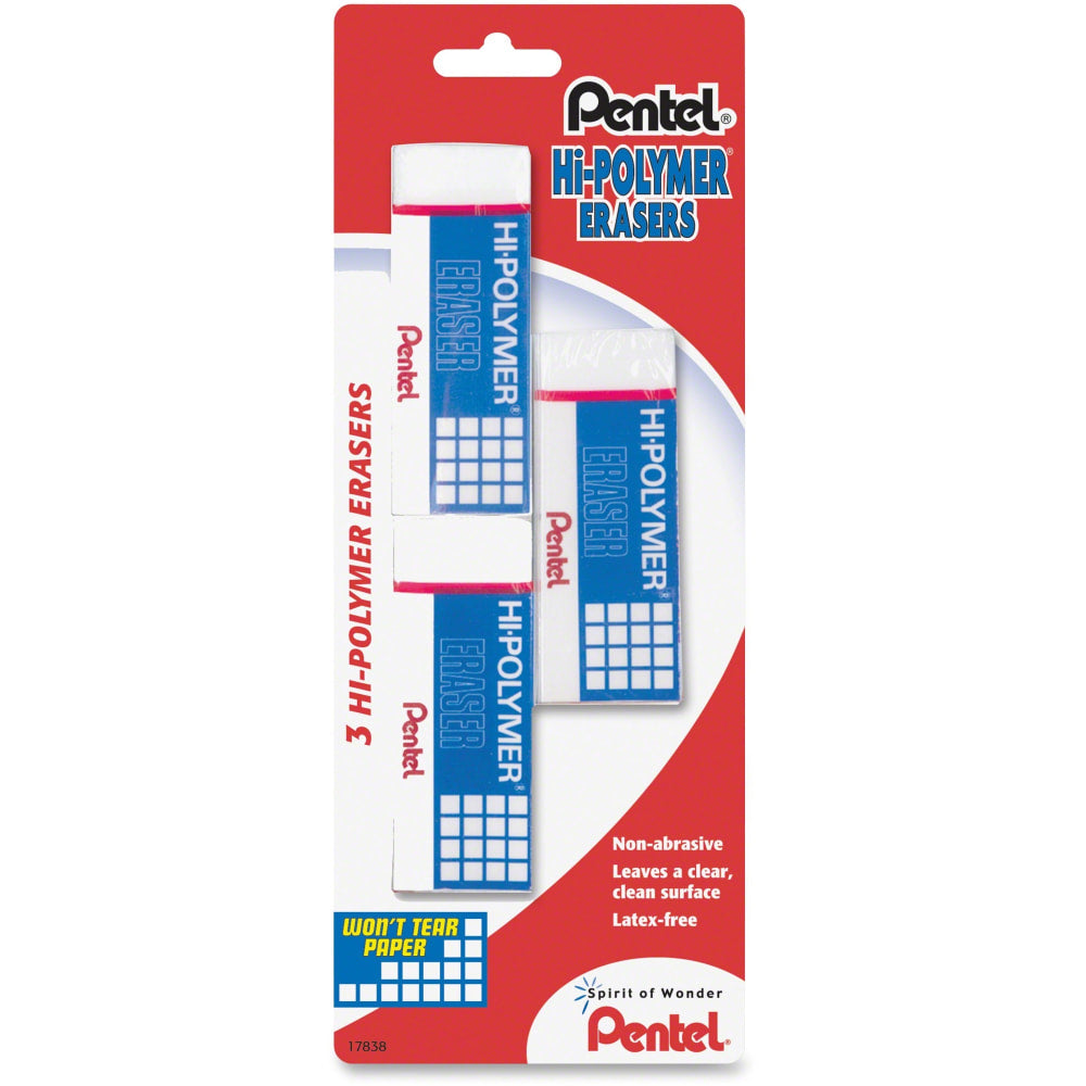 Pentel Hi-Polymer Erasers, 3/PK