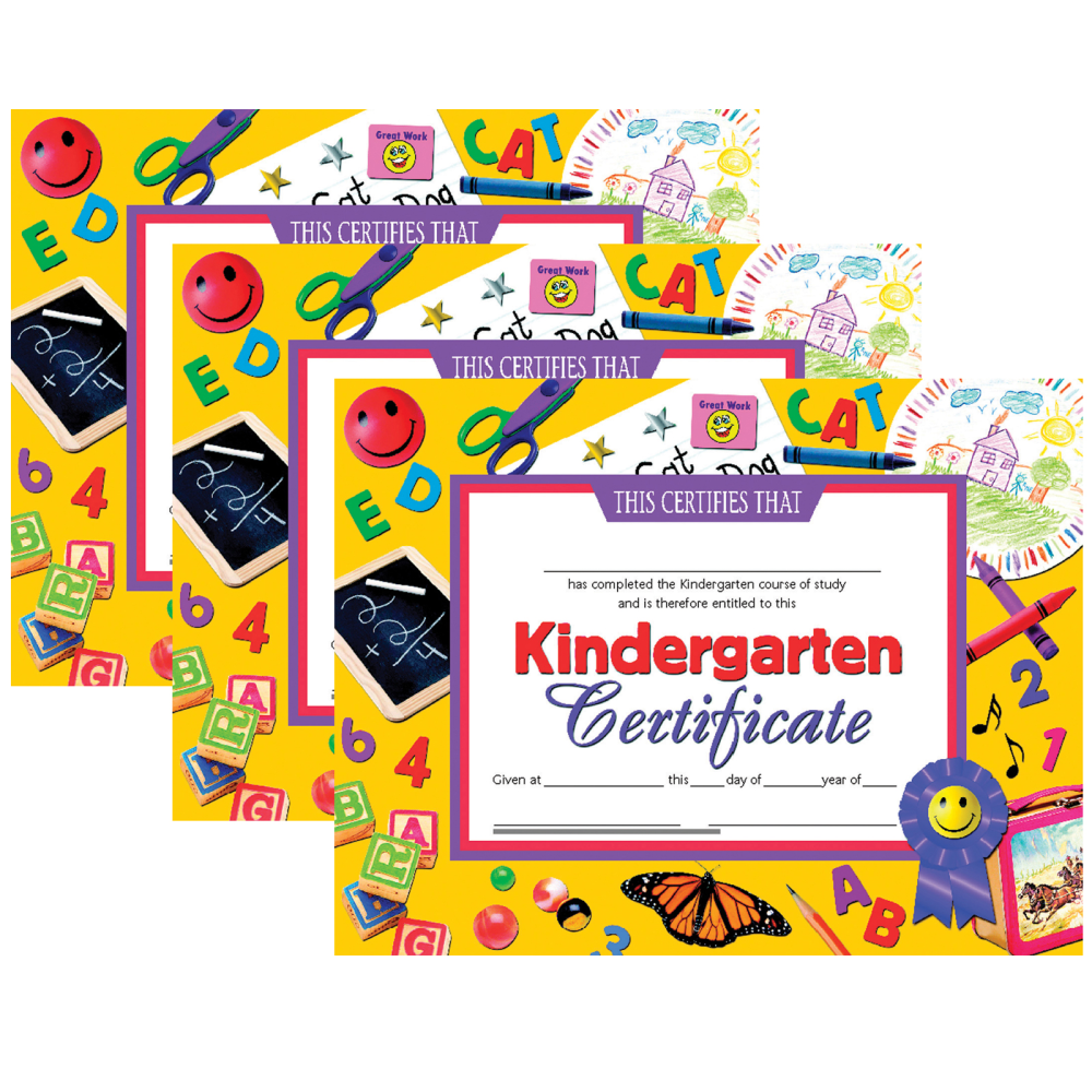 Hayes Certificates, 8-1/2in x 11in, Kindergarten, 30 Certificates Per Pack, Set Of 3 Packs