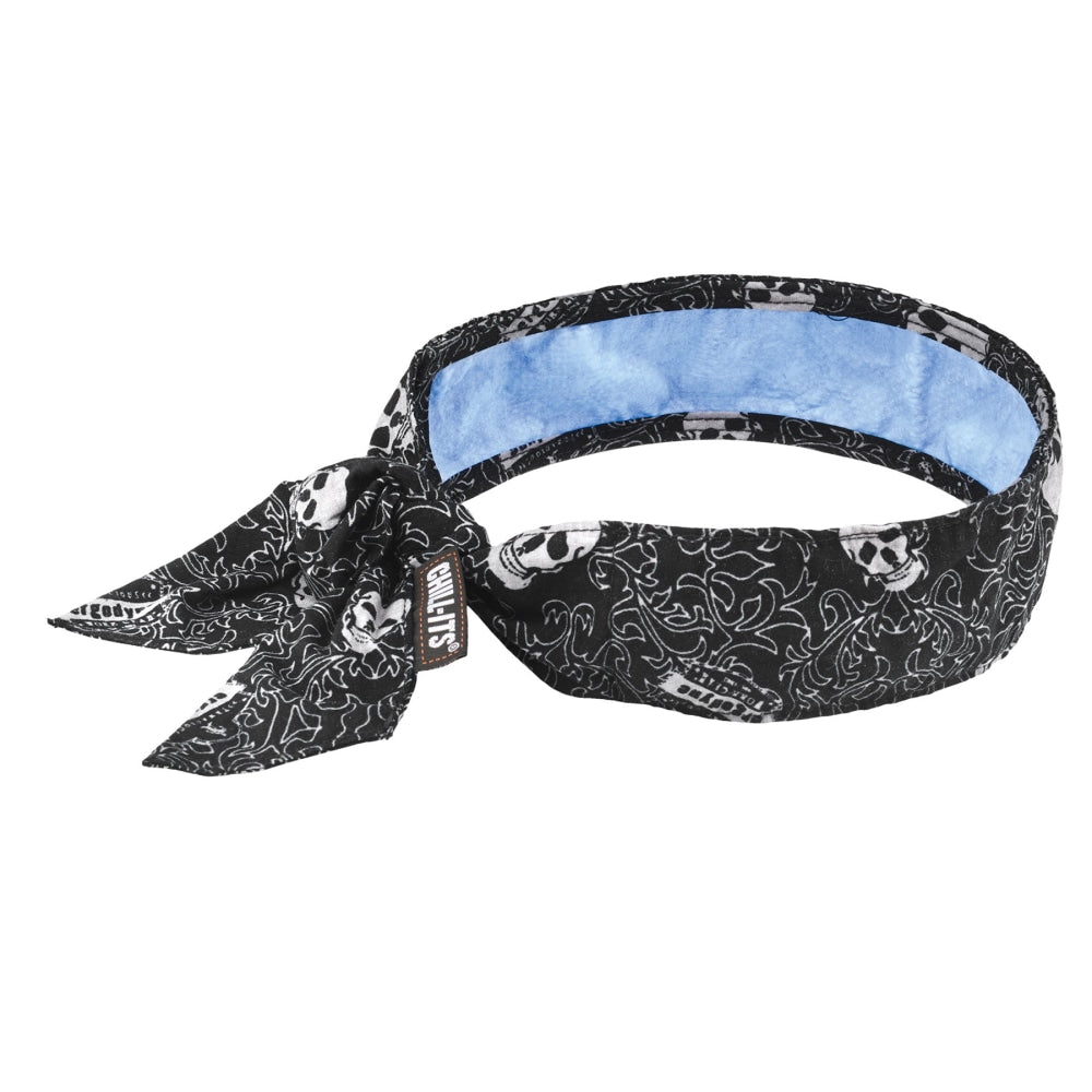 Ergodyne Chill-Its 6700CT Evaporative Cooling Tie Bandanas With Cooling Towel, Skulls, Pack Of 6 Bandanas