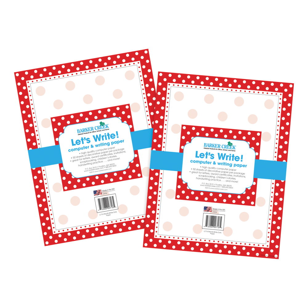 Barker Creek Computer Paper, Letter Paper Size, 60 Lb, Red & White Dot, 100 Sheets