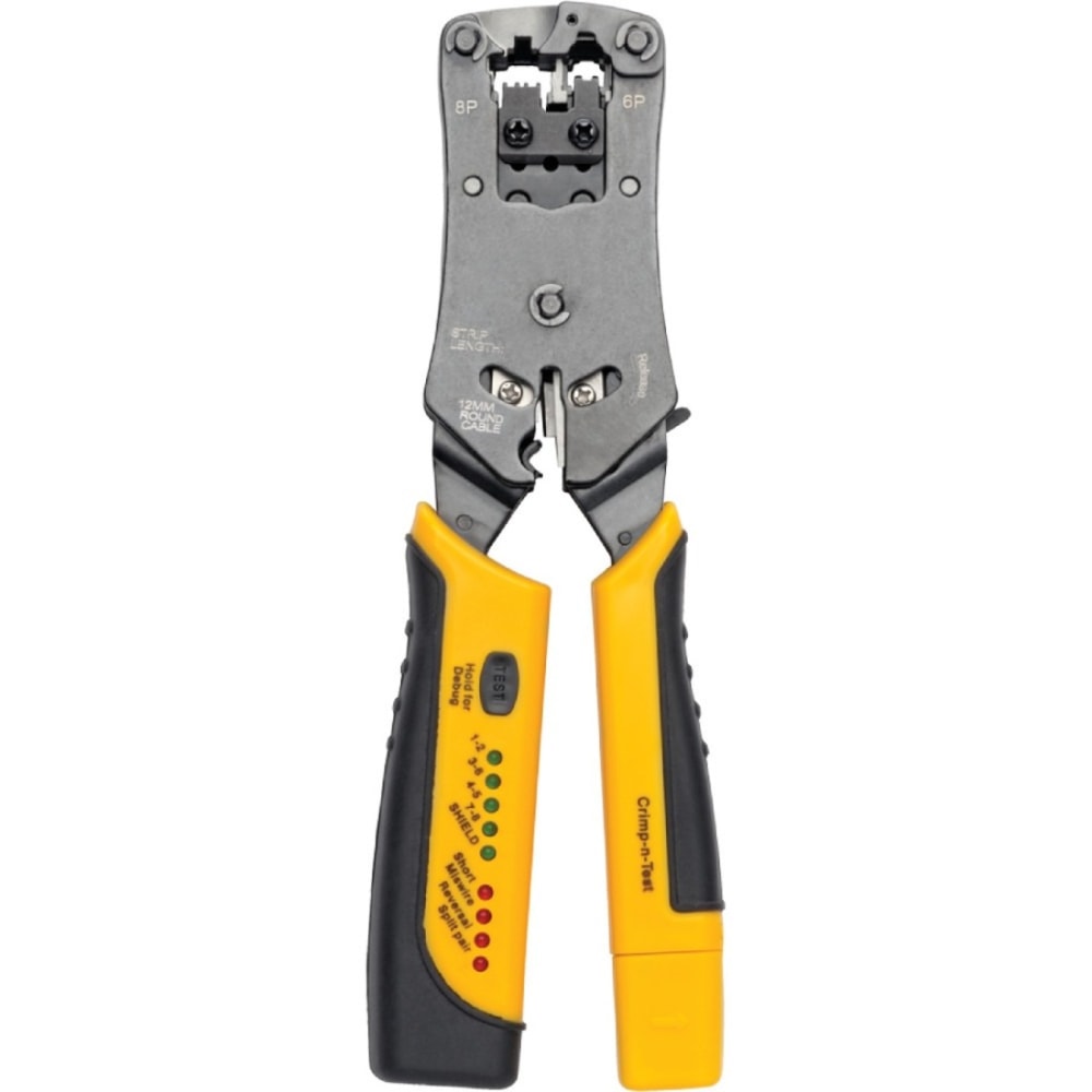 Tripp Lite RJ11/RJ12/RJ45 Wire Crimper with Built-in Cable Tester - Black, Yellow - Ergonomic Design, Non-slip Handle, LED Light, Secure Grip