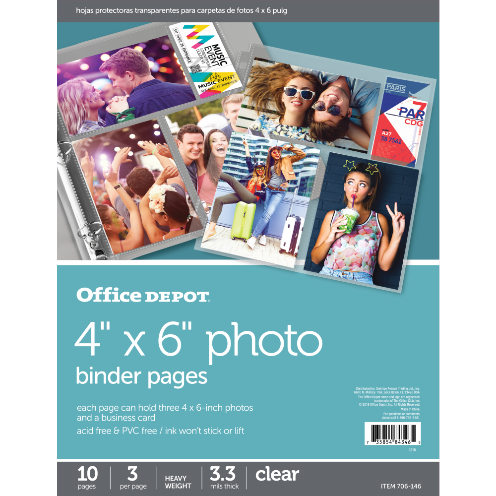 Office Depot Brand Photo Binder Pages, 4in x 6in, Multi Direction, Clear, Pack Of 10