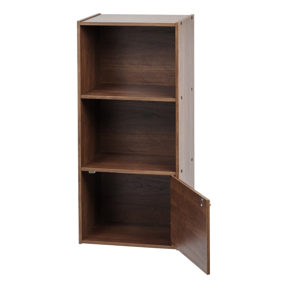 IRIS 35inH 3-Tier Storage-Shelf With Door, Brown