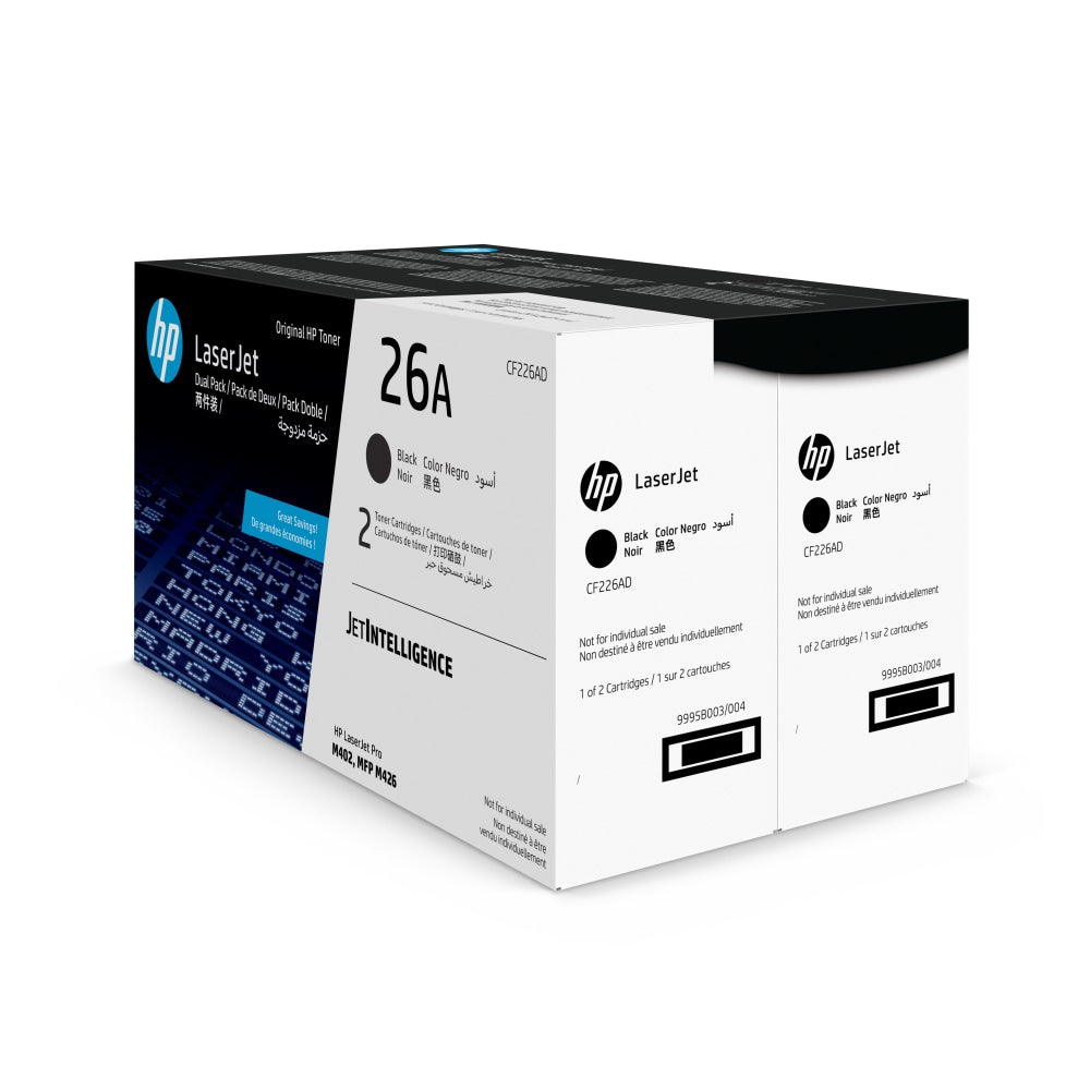 HP 26A Black Toner Cartridges, Pack Of 2, CF226AD