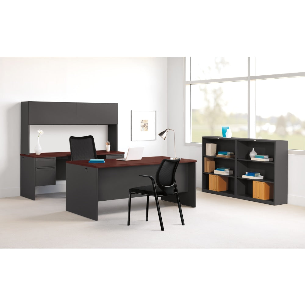 HON 38000 72inW Kneespace Computer Desk Credenza, Mahogany/Charcoal