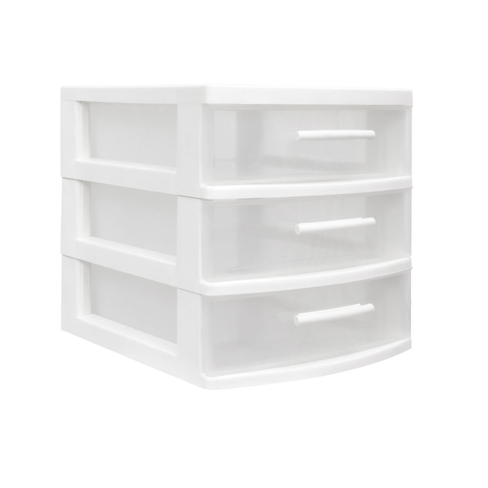 Inval 3-Drawer Storage Cabinet, 6-5/16in x 6-15/16in, Clear/White