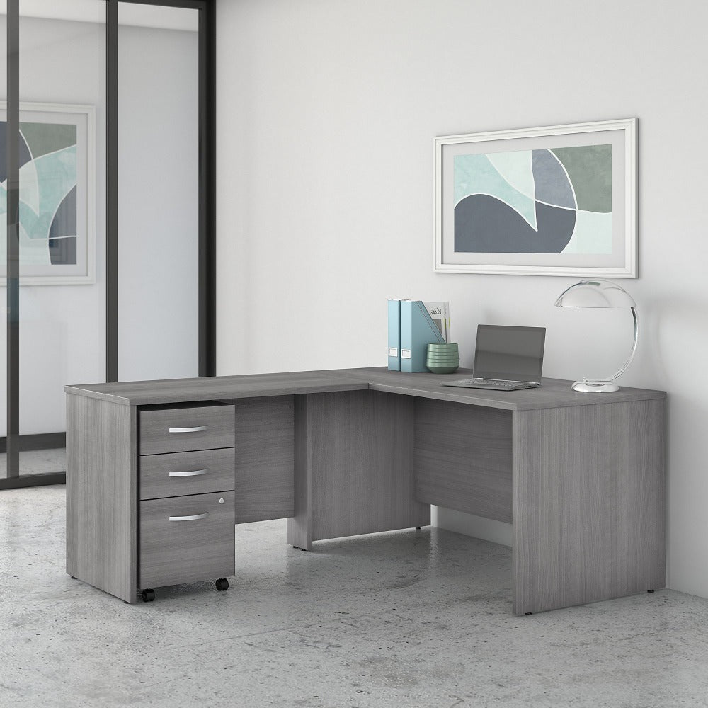 Bush Business Furniture Studio C 60inW L-Shaped Corner Desk With Mobile File Cabinet And Return, Platinum Gray, Standard Delivery