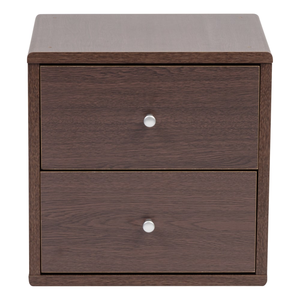 IRIS Wood 14inH 2-Drawer Cube Storage , Brown Oak