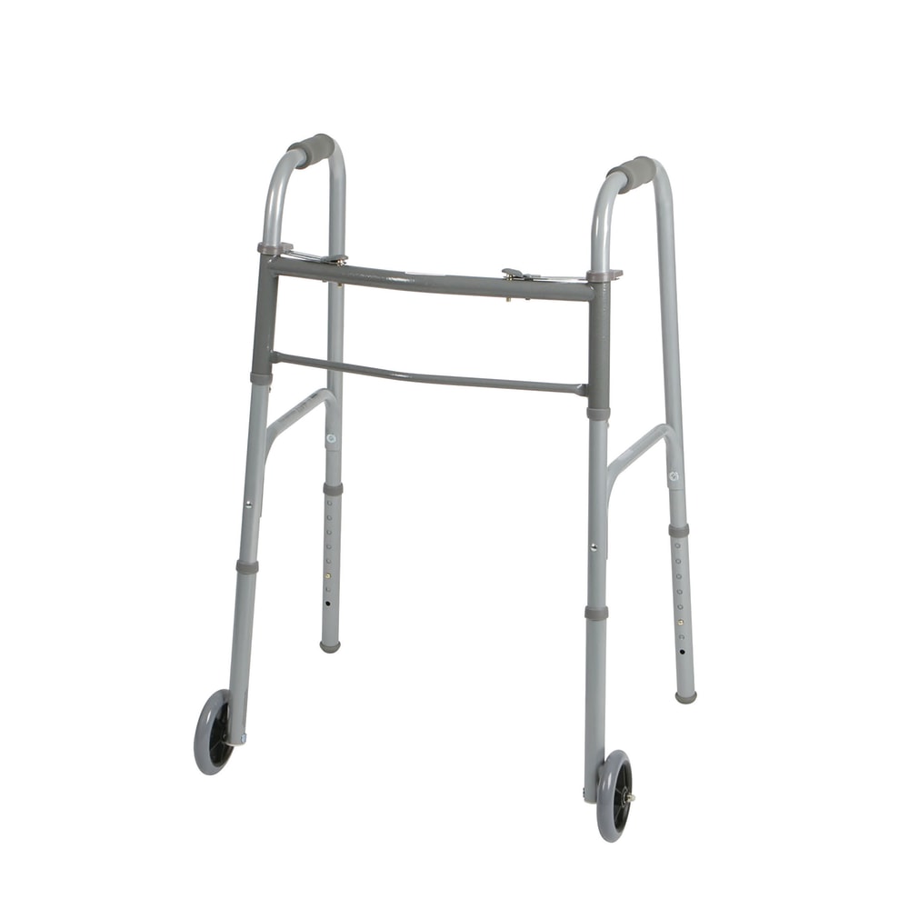 Medline Guardian Adult 2-Button Folding Walkers, 5in Wheels, 32 - 39 1/2in, Case Of 4