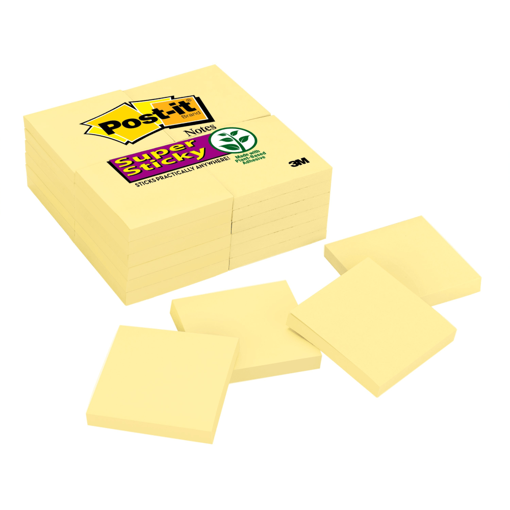 Post-it Super Sticky Notes, 3 in x 3 in, 24 Pads, 90 Sheets/Pad, 2x the Sticking Power, Canary Yellow