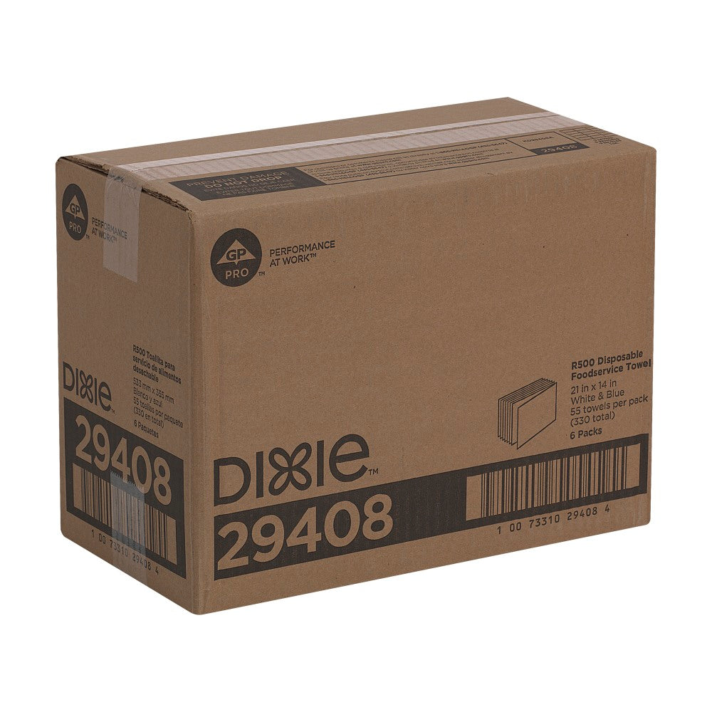 GP Pro Dixie R500 Disposable Food Service Towels, White/Blue, 55 Sheets Per Pack, Case Of 6 Packs