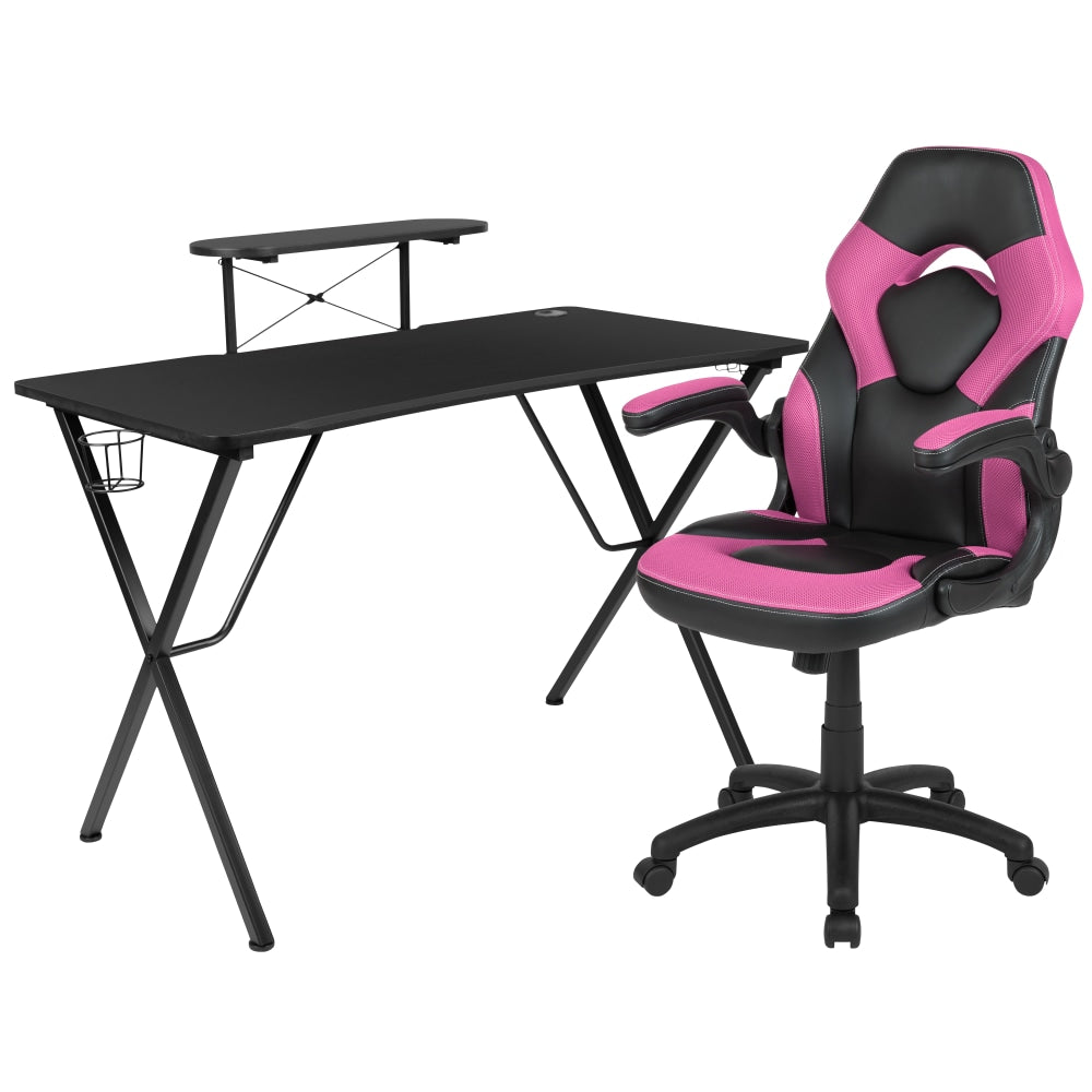 Flash Furniture Gaming Desk And Racing Chair Set With Cup Holder, Headphone Hook and Monitor/Smartphone Stand, Pink