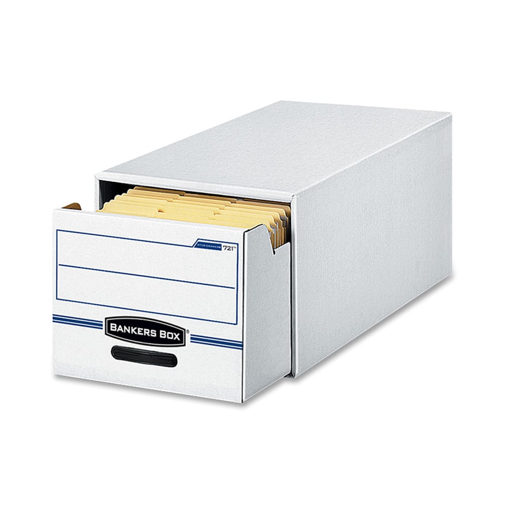 Bankers Box Stor/Drawer File, Legal Size, 11 1/2in x 16 3/4in x 25 1/2in, 50% Recycled, White/Blue, Pack Of 6