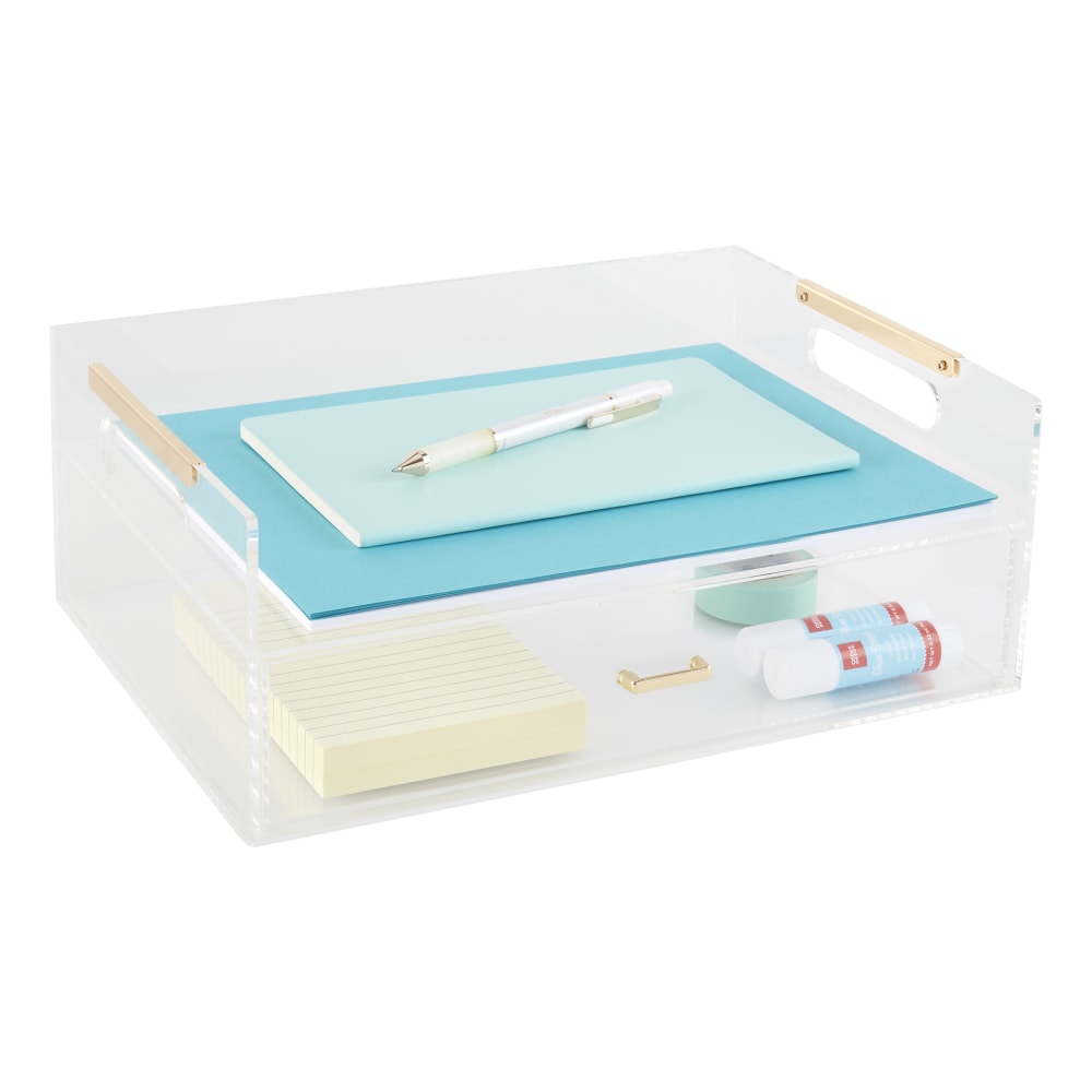 Realspace Vayla Acrylic Desktop Caddy With Letter Sorter, 4-7/8inH x 8-1/4inW x 5-7/8inD, Clear/Gold