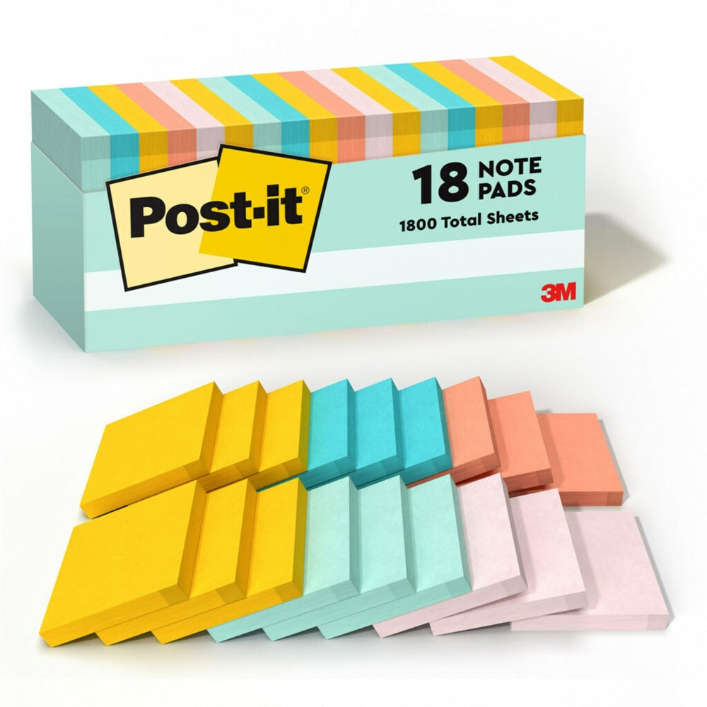 Post-it Notes, 3in x 3in, Beachside Cafe Collection, Pack Of 18 Pads