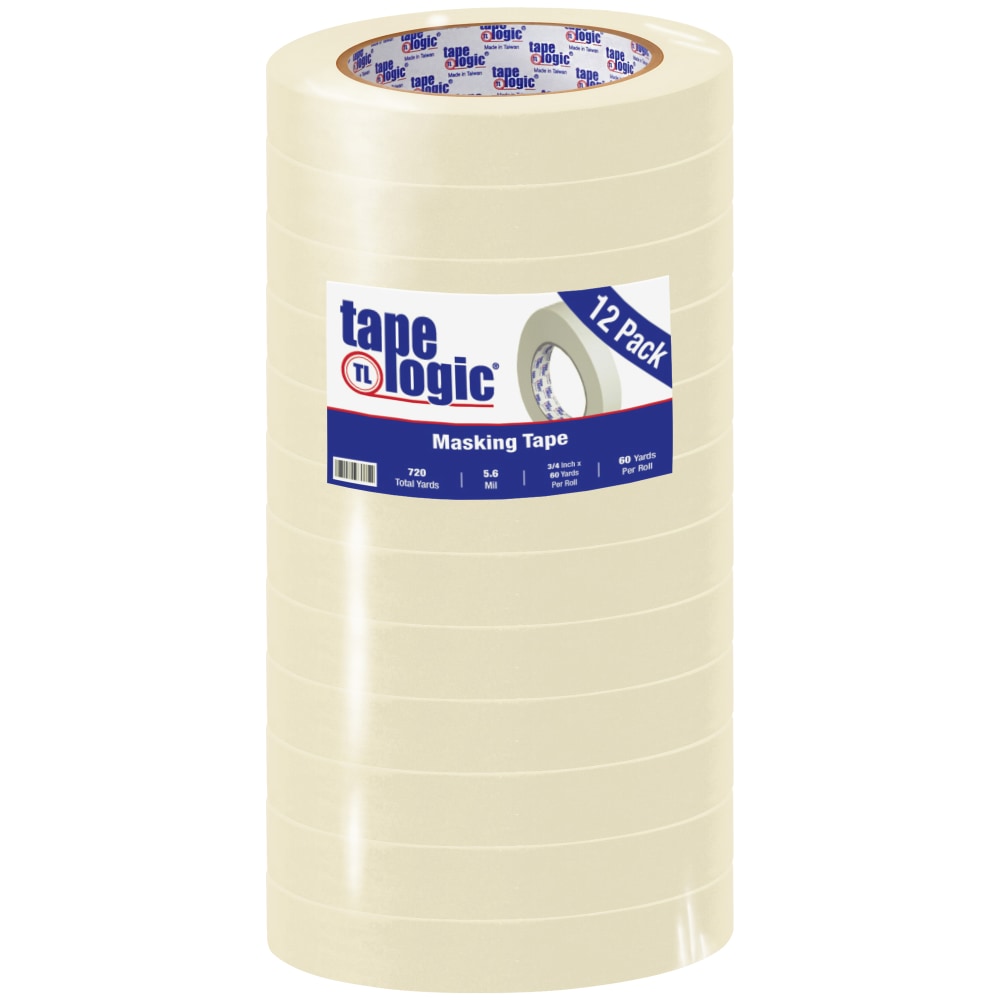 Tape Logic 2400 Masking Tape, 3in Core, 0.75in x 180ft, Natural, Pack Of 12