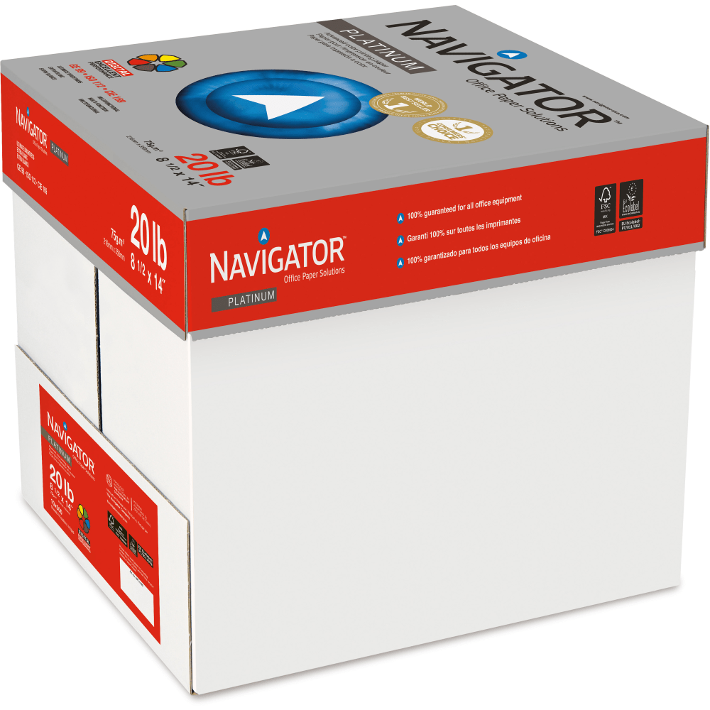 Navigator Platinum Office Multi-Use Paper, Legal Size (8 1/2in x 14in), 20 Lb, Smooth, Bright White, Carton Of 5,000 Sheets