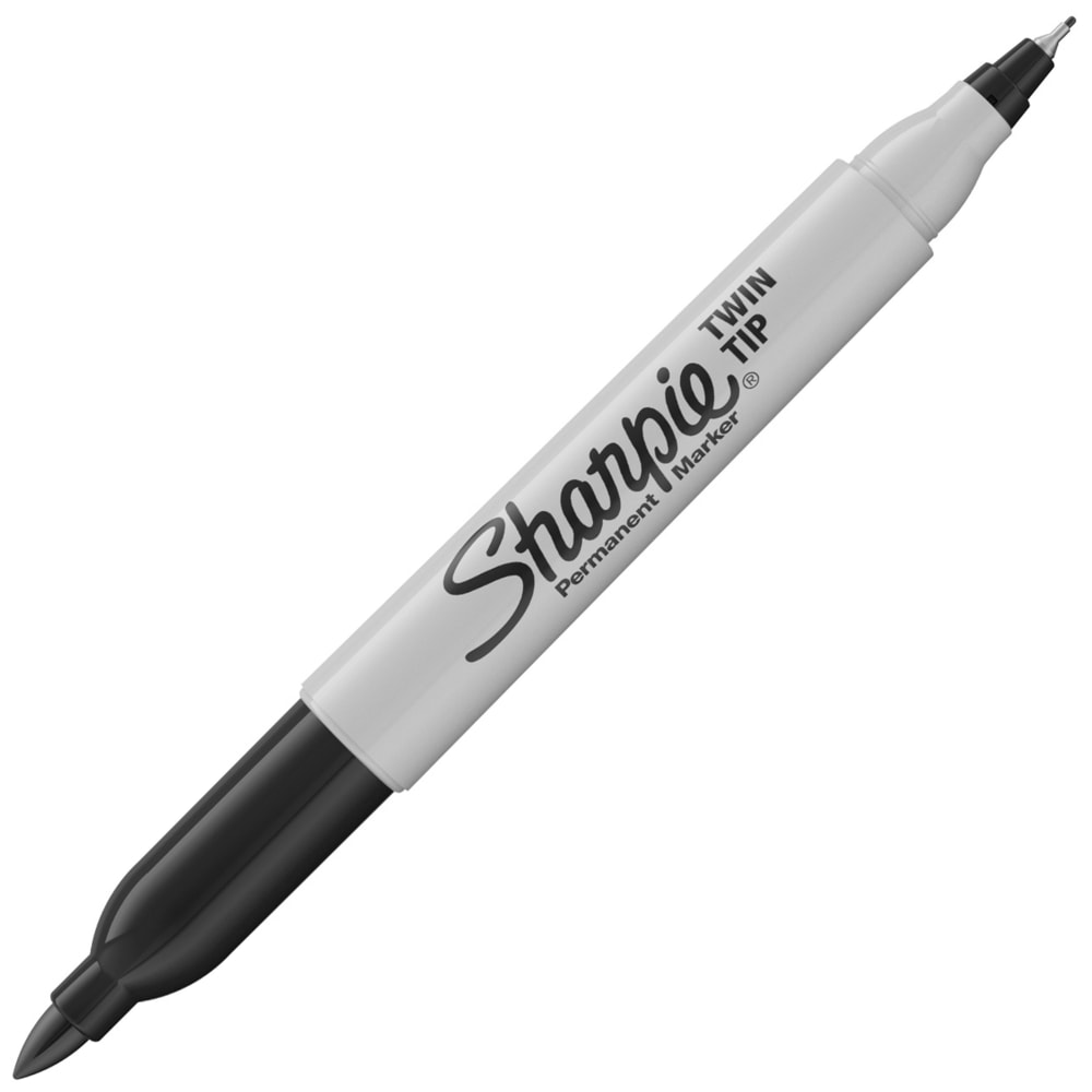 Sharpie Twin-Tip Permanent Markers, Black, Pack Of 4